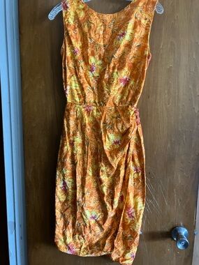 Vintage Orange Floral Sleeveless Dress - Women's Cotton Wrap Skirt Size S